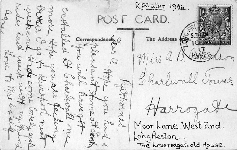 Moor Lane 1917  (rev).jpg - This is the reverse of the postcard shown in the previous image.
